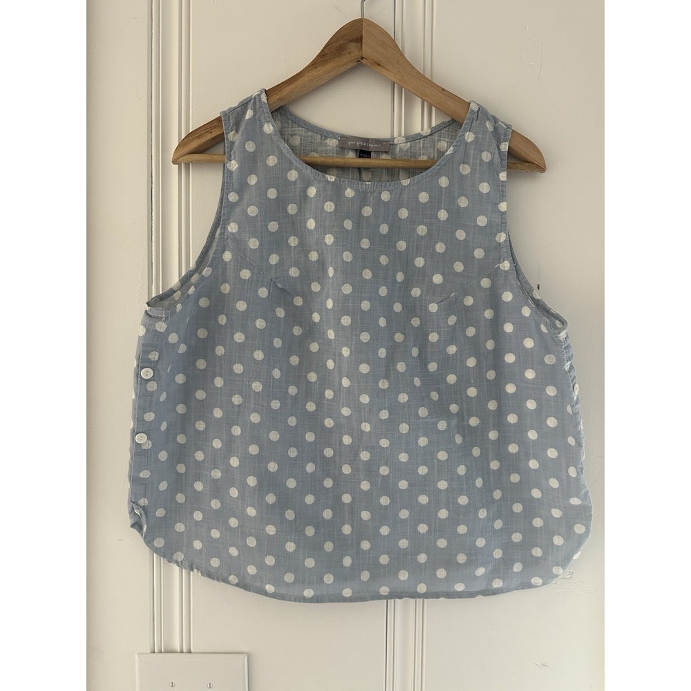 Purple Snow Blue White Polka Dot Cotton Sleeveless Tank Top Side Button Large